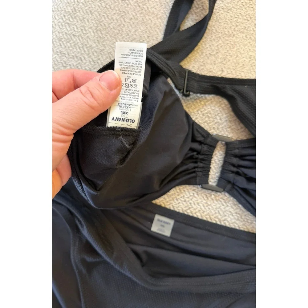 NEW Women's Black XXL Textured Mid Rise Scoop‎ Neck Wide Strap Swim Suit Set